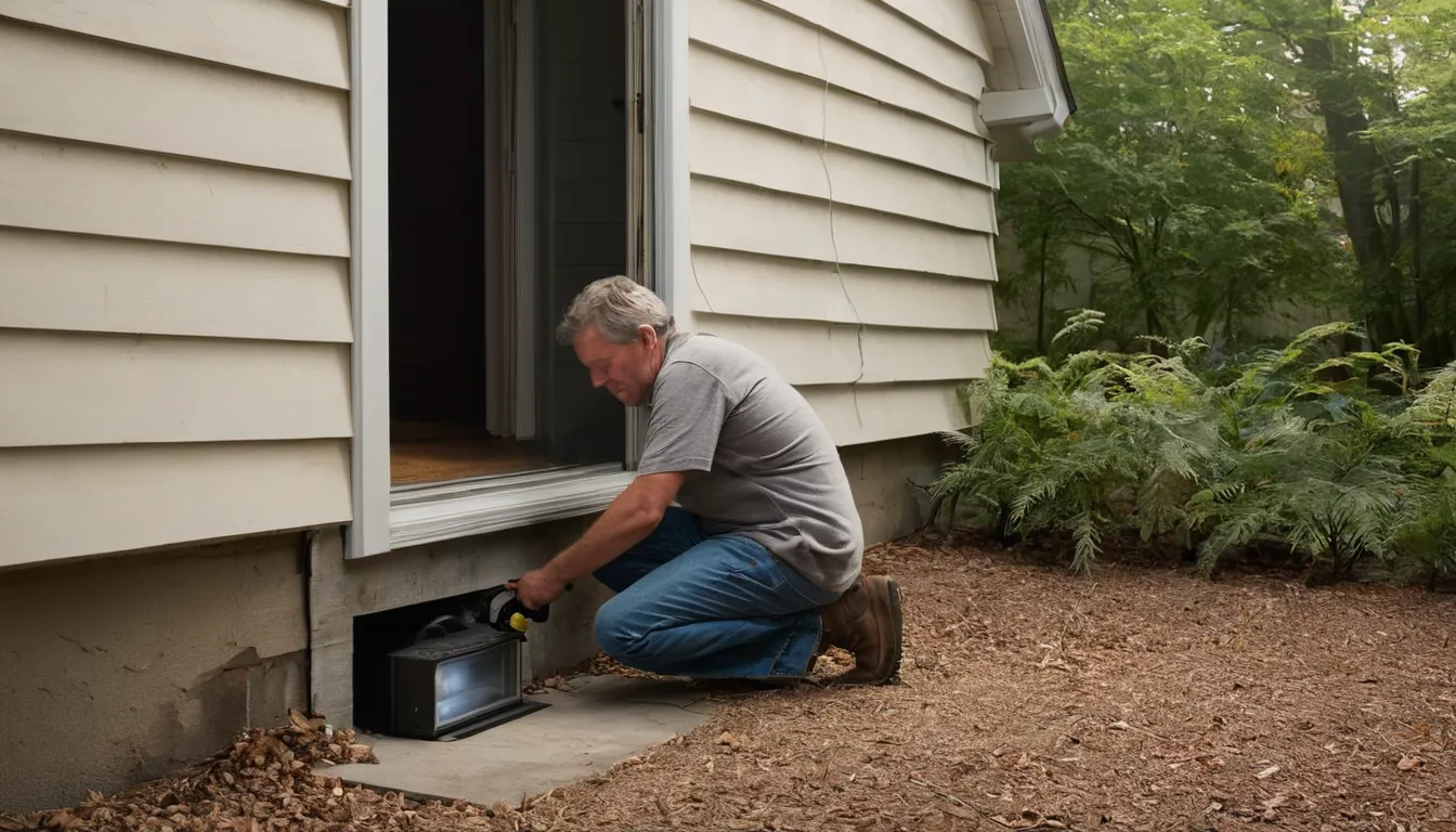 A provider checking the crawl space vent of a mill-era home in the Stonecrest area