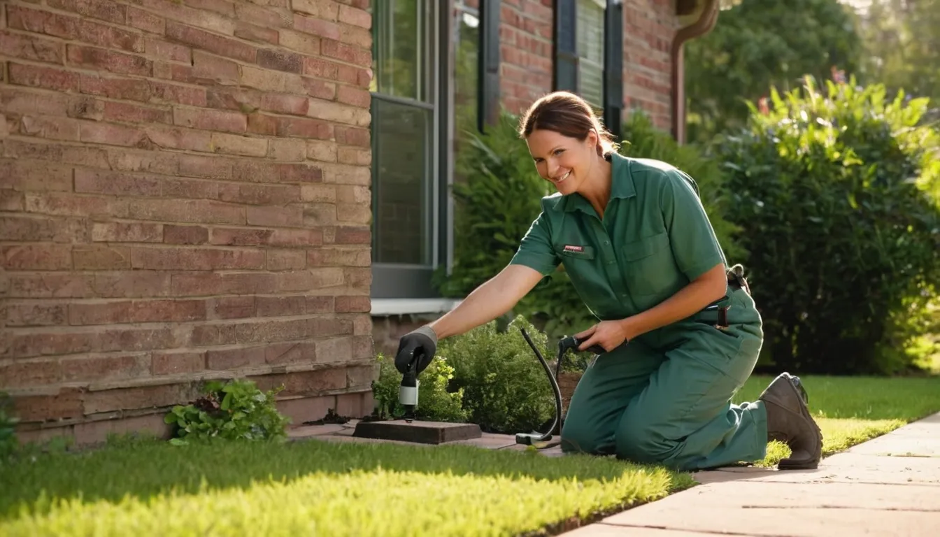 A friendly pest control provider talking with a homeowner at the door of an older brick house in Stonecrest