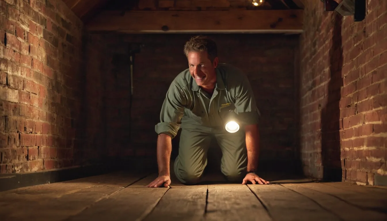 A friendly provider inspecting a crawl space beam in an older home in Stonecrest